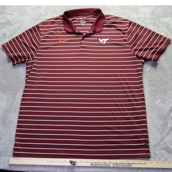Nike Dri-FIT Virginia Tech Hokies VT Polo Shirt Mens XL Maroon White Stripe Golf - Picture 2 of 11